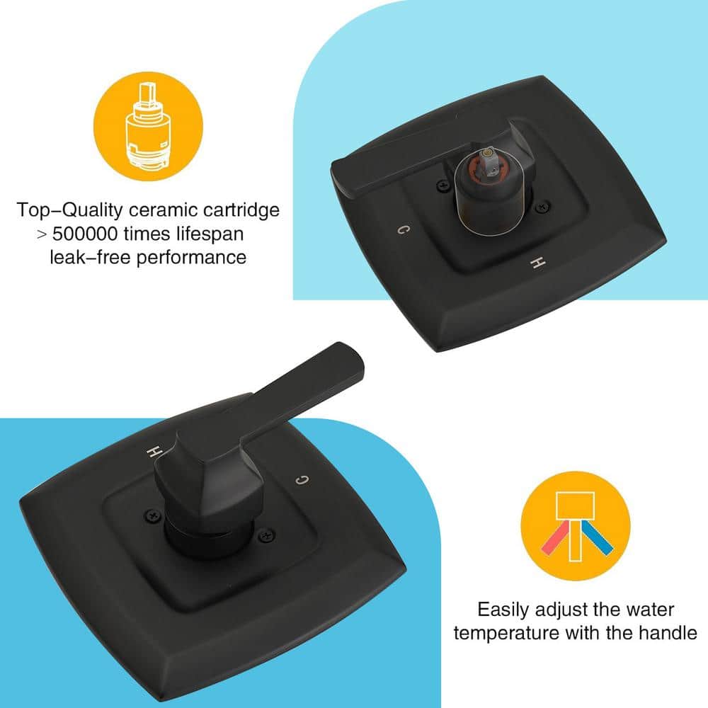 Matte Black Square Rainfall Shower Faucet Set with Tub Spout
