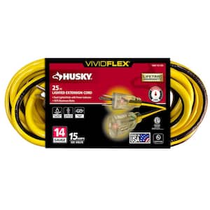 VividFlex 25 ft. 14/3 Heavy Duty Indoor/Outdoor Extension Cord with Lighted End, Yellow