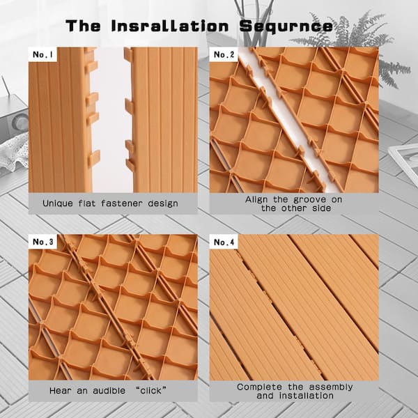 cadeninc 12 in. x 12 in. Burly Wood Square Plastic Interlocking Deck Tiles (44-Pack)