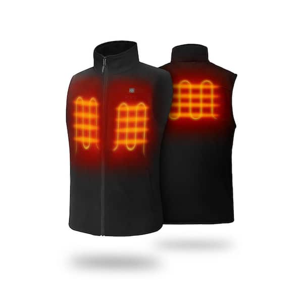 ORORO Men's X-Large Black 7.38-Volt Lithium-Ion Fleece Heated Vest with One 4.8Ah Battery