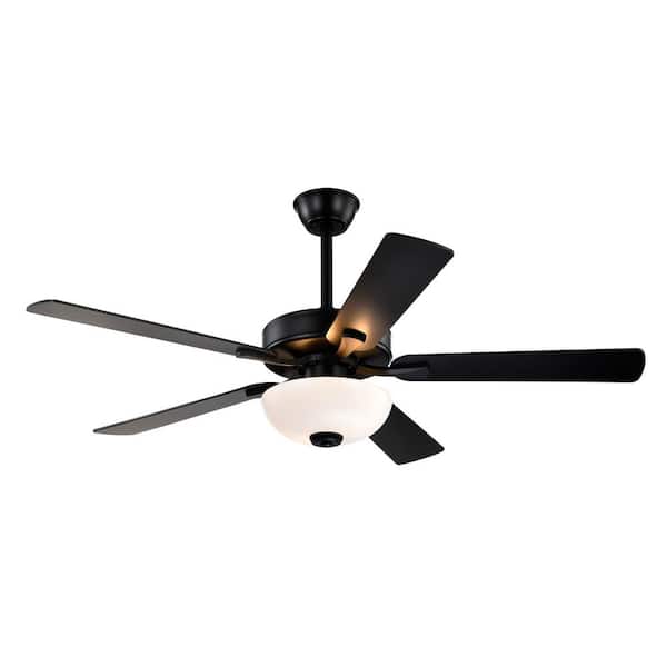 52 in. Matte Black 5-Blade Integrated LED 6-Speed Indoor Ceiling Fan with Light Kit and Remote Control