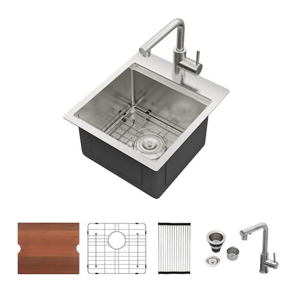 33Inch Undermount Kitchen Sink Workstation -VOKIM 33 Inch Undermount Sink Single Bowl 16 Gauge Stainless Steel Handmade R10 Deep Undermount Sink B With Accessories - View #9
