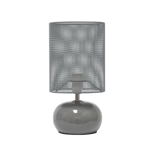 10.04 in. Mesh Around Bedside Mini Ceramic Table Lamp for Living Room, Bedroom, Entryway, Gray