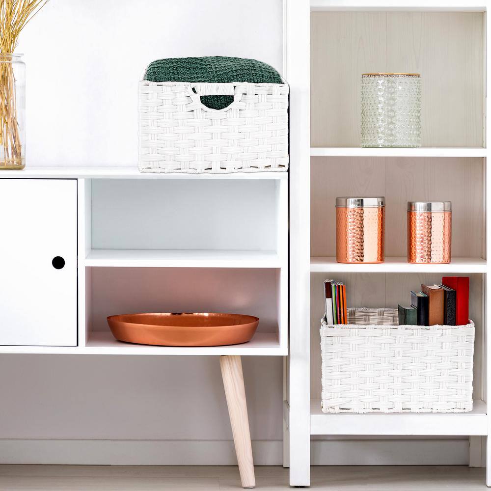 White Handwoven Square Storage Baskets with Handles (2-Pack)