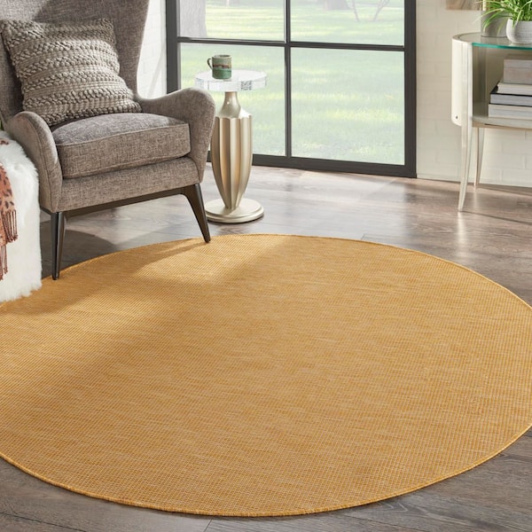 Positano Yellow 6 ft. x 6 ft. Round Solid Modern Indoor/Outdoor Patio Area Rug