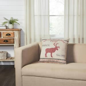 Sawyer Mill Red Khaki Black 18 in. x 18 in. Reindeer Christmas Throw Pillow