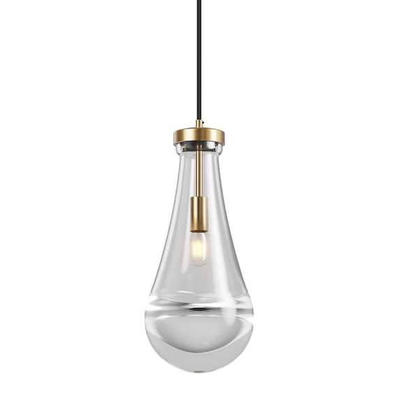 Modern 5 in. 1-Light Gold Raindrop Chandelier Adjustable Pendant Light with Clear Glass Shade, No Bulbs Included