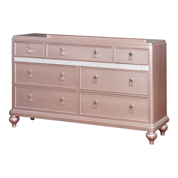 Furniture of America Kloe Rose Gold 7-Drawer 64 in. Dresser