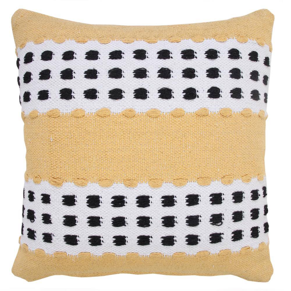 Yellow and Black Cotton Striped 20" Square Throw Pillow
