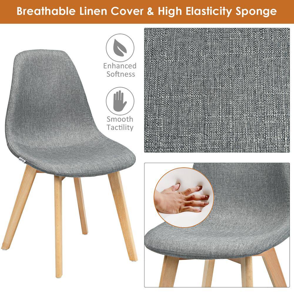 Elegant Gray Linen Upholstered High Back Wood Side Chair Set of 4