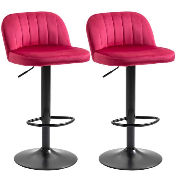 HOMCOM 39.75 in. Red Low Back Metal Frame Adjustable Bar Stools with PU leather seat (Set of 2)