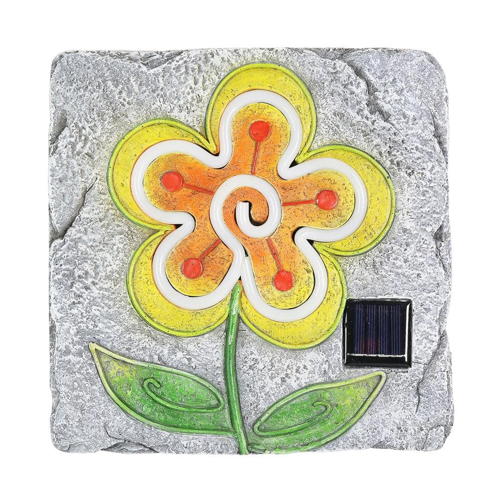 Exhart Solar Flower 9.84 in. x 9.84 in. x 1.18 in. Yellow Flower Resin Step  Stone 72143-RS - The Home Depot