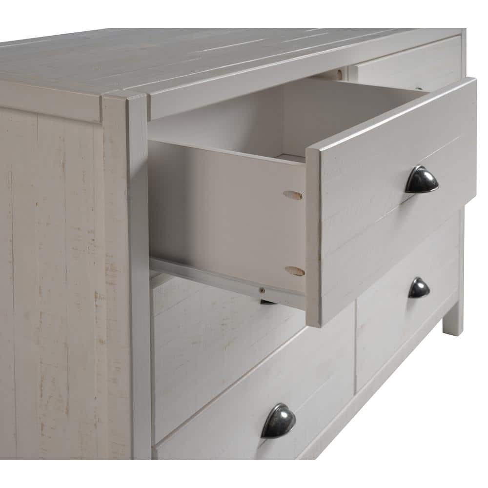 White Farmhouse Double Dresser with Six Drawers