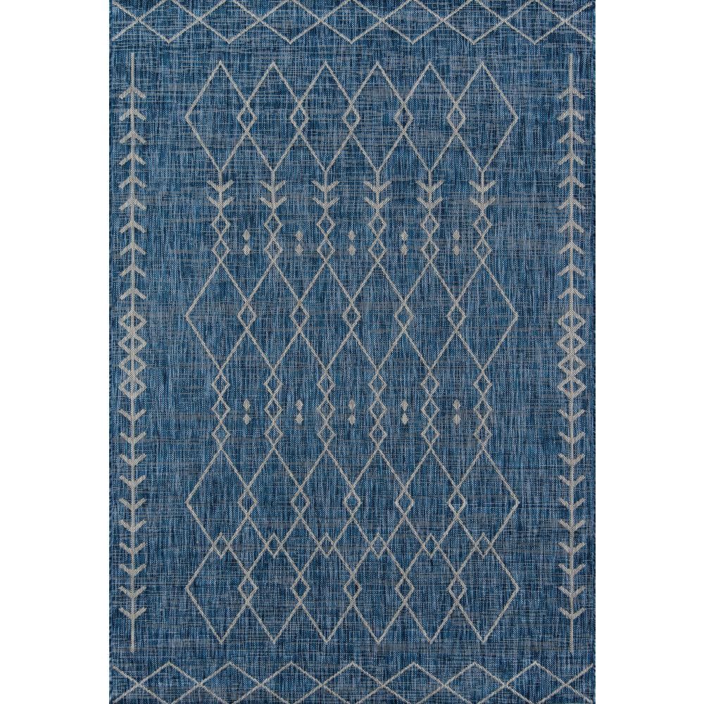 Monaco Blue Geometric Indoor/Outdoor Easy-Care Rug, 3'3" x 5'