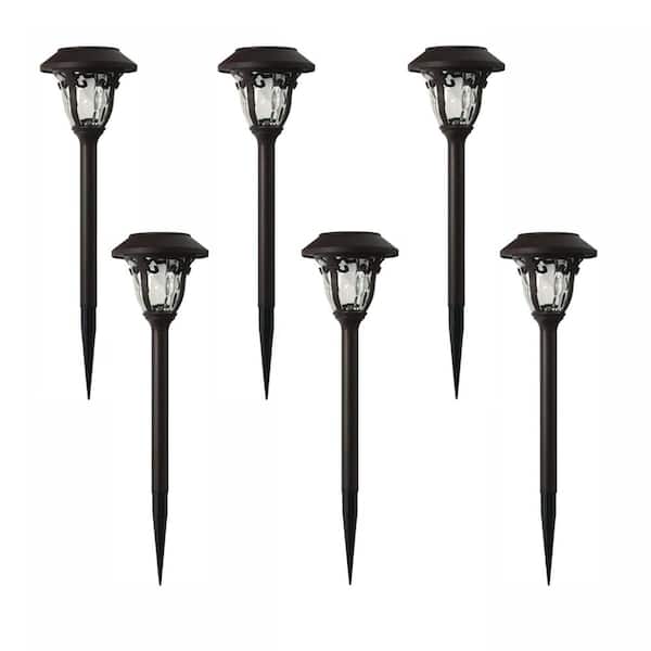 Hampton Bay Solar Bronze Outdoor Integrated Led 3000k 10 Lumens Metal And Glass Landscape Pathway Light Set 6 Pack Nxt 1770 The Home Depot Hampton Bay Solar Bronze Outdoor, Bronze Outdoor Lighting Set