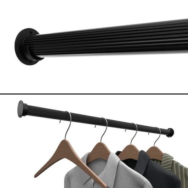 30 in. Matte Black Ribbed Aluminum Hanging Closet Rod for Closet Organization