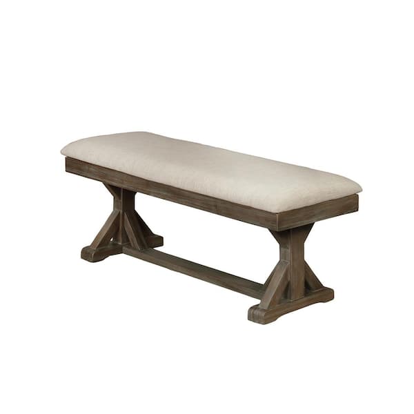 Best Quality Furniture Eliana Beige Linen Fabric Dining Bench Backless 16 in. W