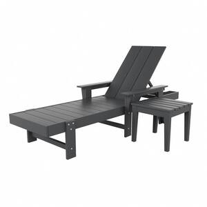Shoreside 2Piece Modern Poly Plastic Adjustable Reclining Outdoor Patio Chaise Lounge Armchair and Table Set, Gray