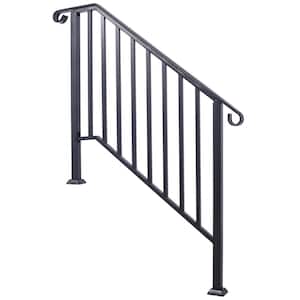 Modular Staircase Kit with Black, No Platform Rail, Outdoor Aluminum Handrails Stair Fits Heights 19 in. - 66 in.