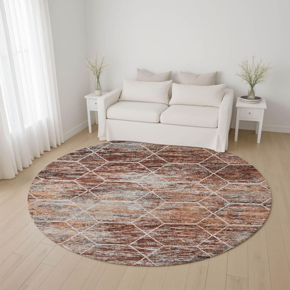 Mayfield Premium Machine Washable Abstract AMF1724 Paprika 8 ft. x 8 ft. Round Rug price history on PriceWatchPro