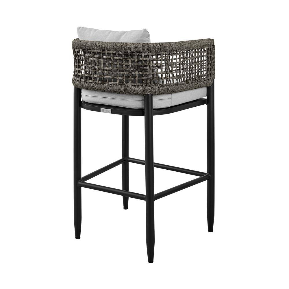Alegria Gray Aluminum and Rope Outdoor Bar Stool with Cushions