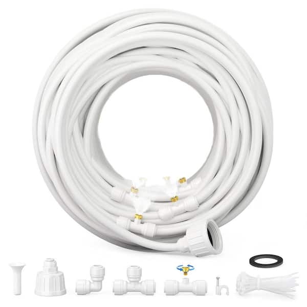 100 ft. Misting Cooling System White Outdoor Patio Mist System with 30 Brass Misters and 2 PE Antioxidant Adapters