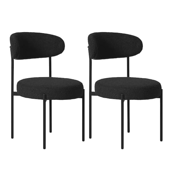 Bayville Modern Sherpa Upholstered Metal Frame Side Dining Chair Set of 2 in Black