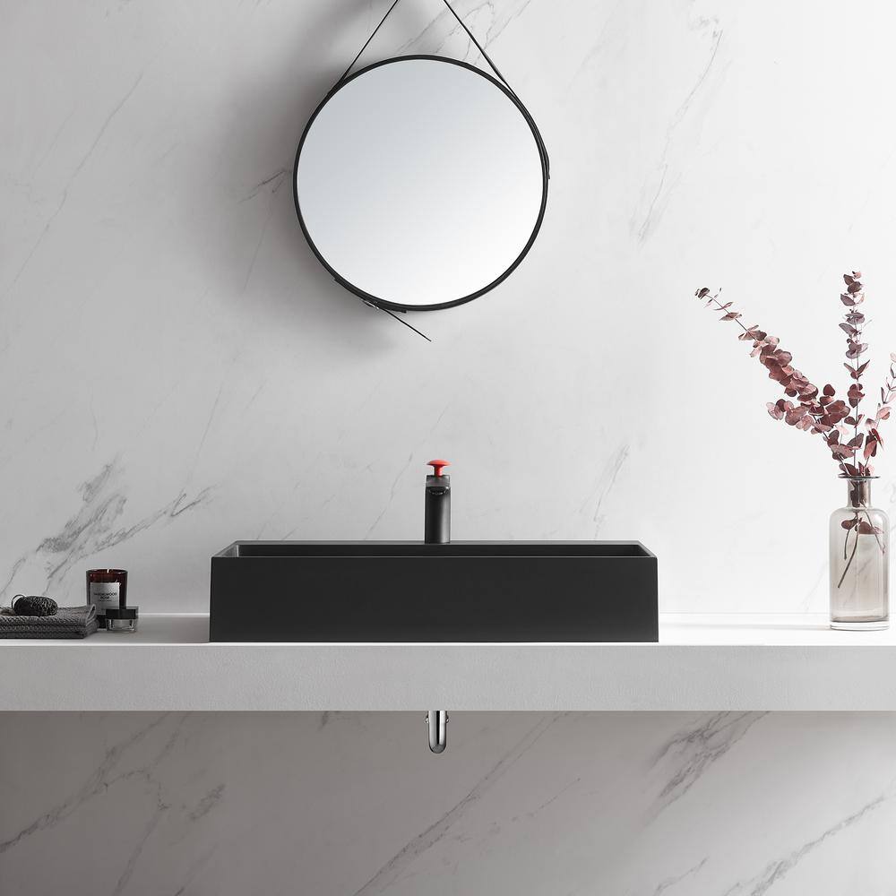 Matte Black Granite Wall-Mount Square Bathroom Sink