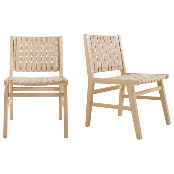 Idlewood Cerused White Oak Solid Wood Dining Chairs with Woven Fabric Seat (Set of 2)