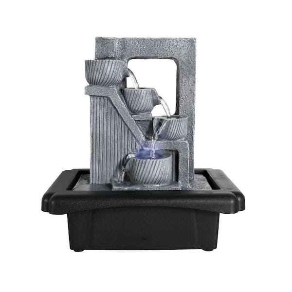 Tidoin 10.6 in. Resin 4-Tier Indoor Water Fountain with LED Light for Home and Office
