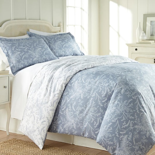 Southshore Fine Linens Winter Brush Reversible 3-Piece Blue Floral Microfiber Full/Queen Comforter Set