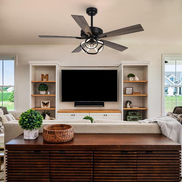 Modern 52 in. Indoor Integrated LED Matte Black Dimmable Ceiling Fan with Light and Remote Control