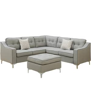 Palermo Light Gray Fabric 4-Seater L-Shaped Sectional Sofa with Ottoman