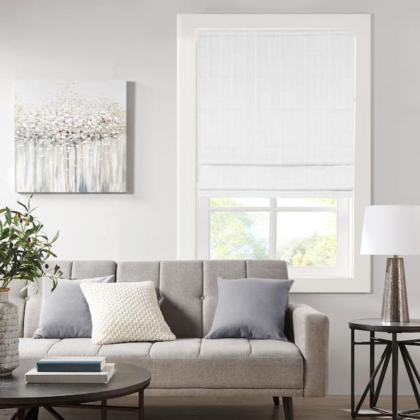 Madison Park Colm White Cordless Basketweave Polyester 29 in. W x 64 in. L Room Darkening Roman Shade