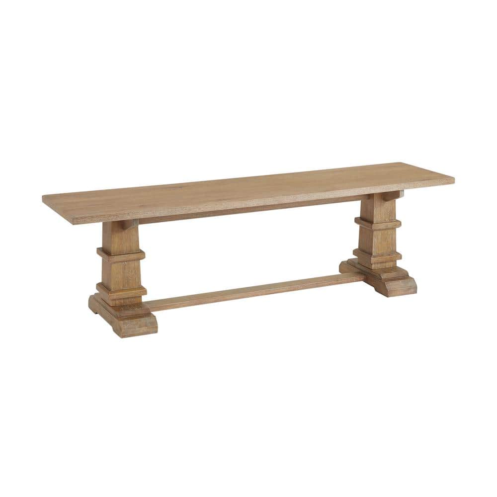 Rustic Brown Farmhouse Wood Dining Bench with Pedestal Columns