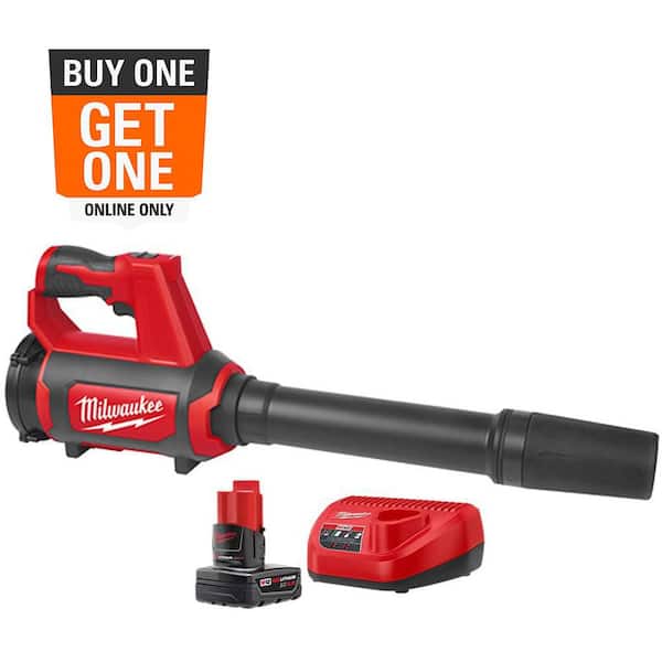 M12 12V Lithium-Ion Cordless Compact Spot Blower with XC Battery Pack 4.0 Ah and Charger Starter Kit