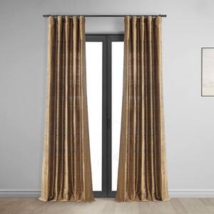 Mocha Brown Textured Dupioni Silk Room Darkening Curtain 50 in. W x 96 in. L (1 Panel)