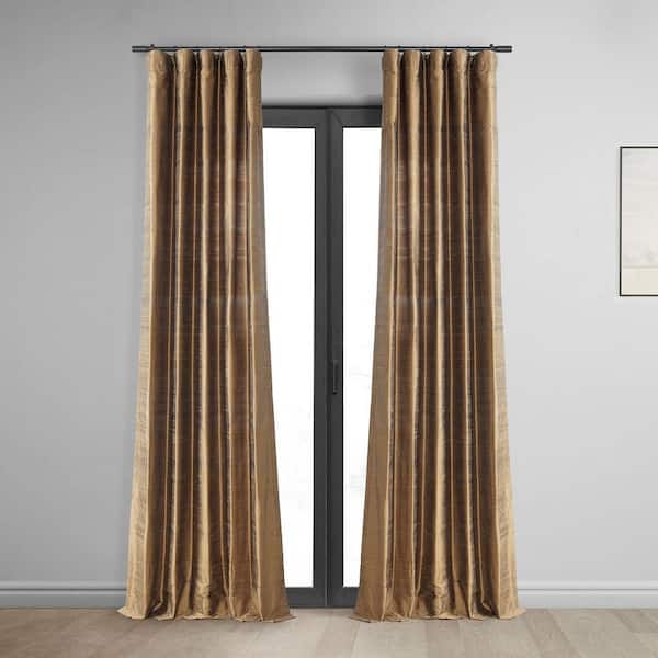 Exclusive Fabrics & Furnishings Mocha Brown Textured Dupioni Silk Room Darkening Curtain 50 in. W x 96 in. L (1 Panel)