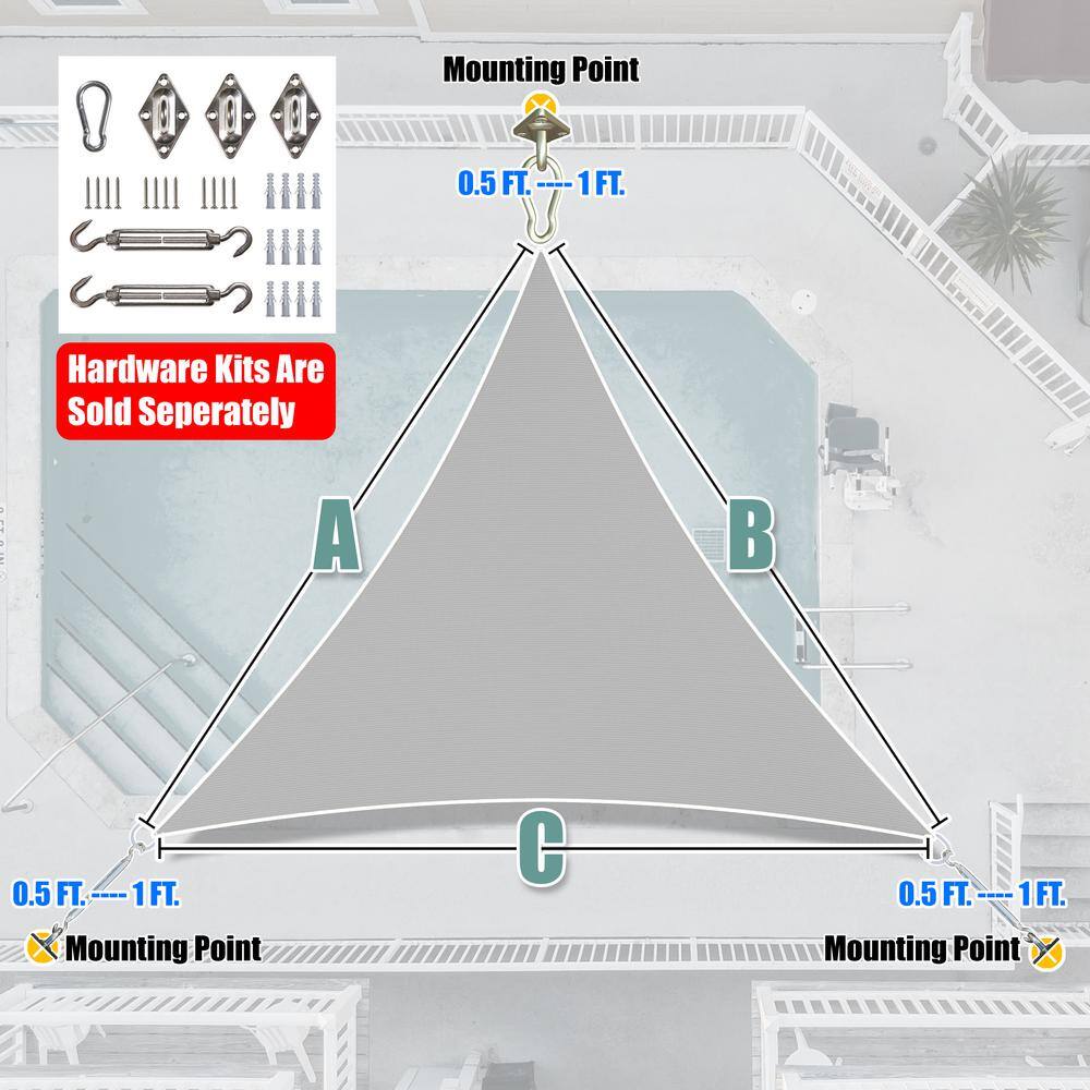 Gray 18' Triangle Sun Shade Sail Canopy