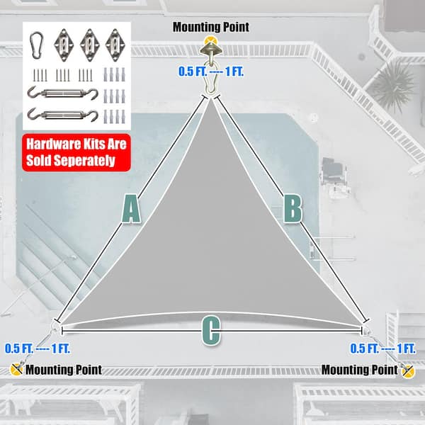 AMGO - 18 ft. x 18 ft. x 18 ft. Gray Triangle Shade Sail