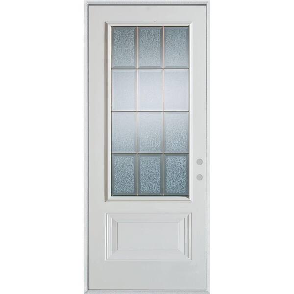 Stanley Doors 32 in. x 80 in. Geometric Clear and Zinc 3/4 Lite 1-Panel Painted White Left-Hand Inswing Steel Prehung Front Door