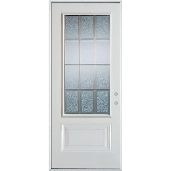 Stanley Doors 36 in. x 80 in. Geometric Clear and Zinc 3/4 Lite 1-Panel Painted White Left-Hand Inswing Steel Prehung Front Door