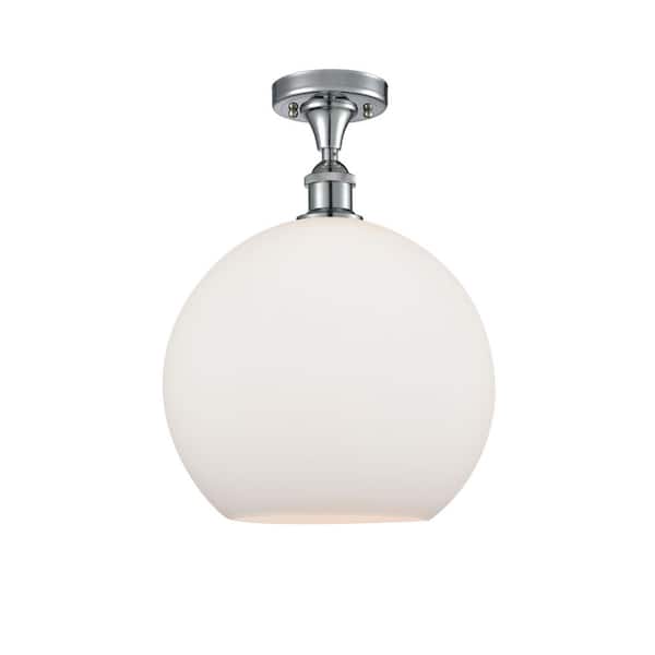 Athens 11.75 in. 1-Light Polished Chrome Industrial Semi-Flush Mount with Frosted Glass Shade