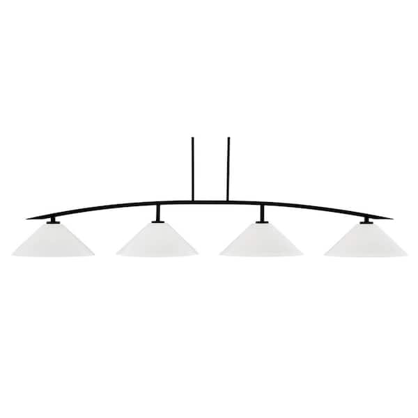 Siena 4-Light Matte Black Billiard Light with 16 in. White Marble Glass Shades, no bulbs included