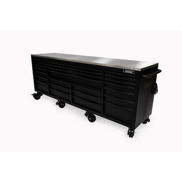 Husky Tool Storage Heavy Duty 96 in. W x 24 in. D Matte Black Mobile Workbench Cabinet with Stainless Steel Top