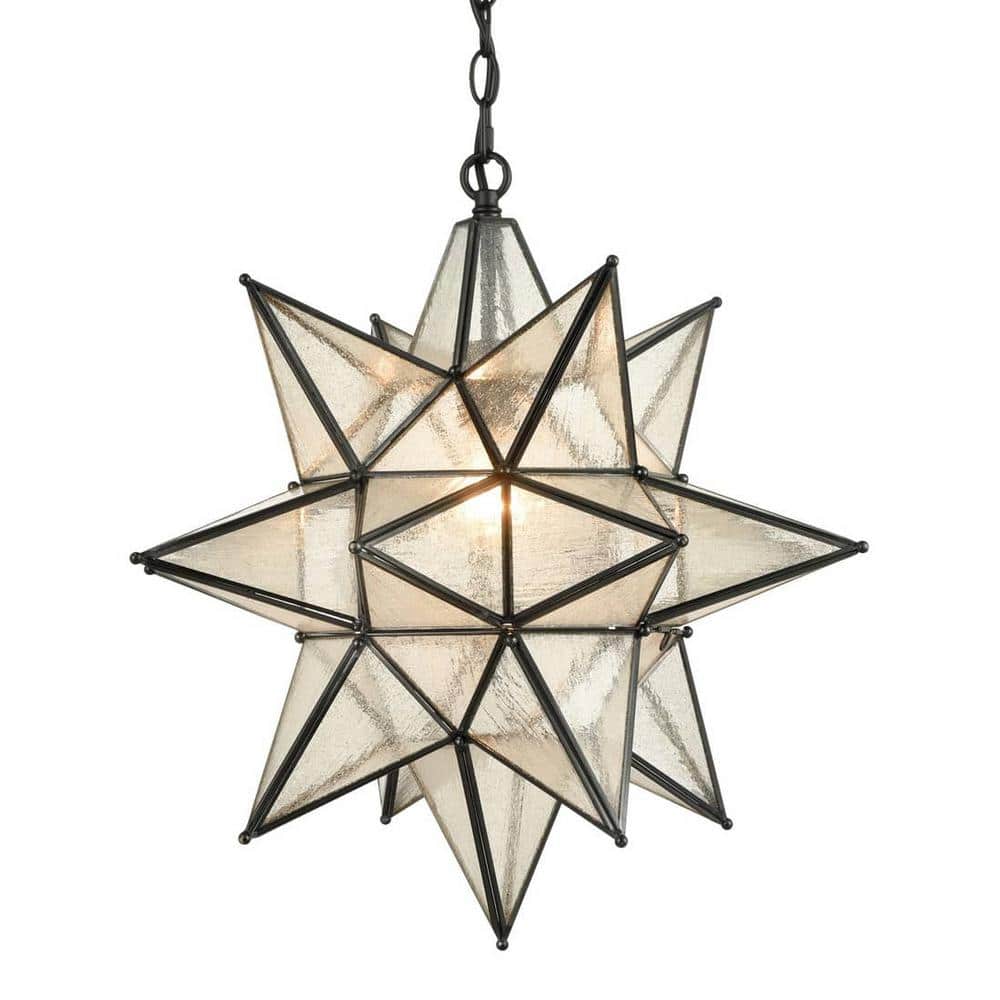 Geometric Black Seeded Glass Moravian Star Pendant Light