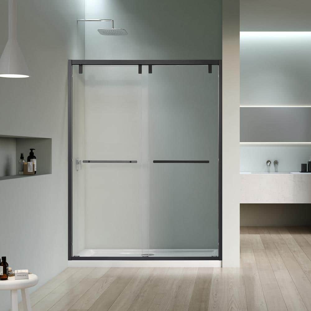Matte Black 52" x 76" Frameless Clear Glass Shower Door