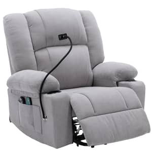 35.43 in. W Gray Power Lift Recliner with Massage, Heating Functions,Remote, Phone Holder Side Pockets and Cup Holders
