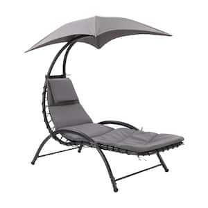 Alora Metal Outdoor Chaise Lounge with Canopy in Gray