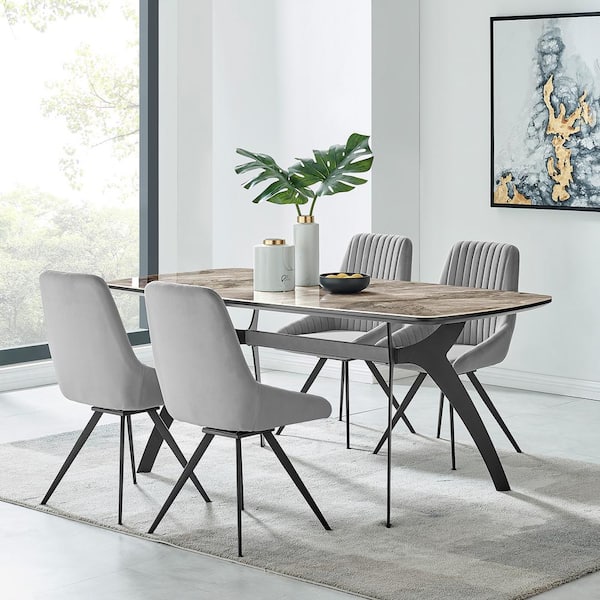 Armen Living Andes and Alison 5-Piece Gray Fabric Rectangular Dining Set